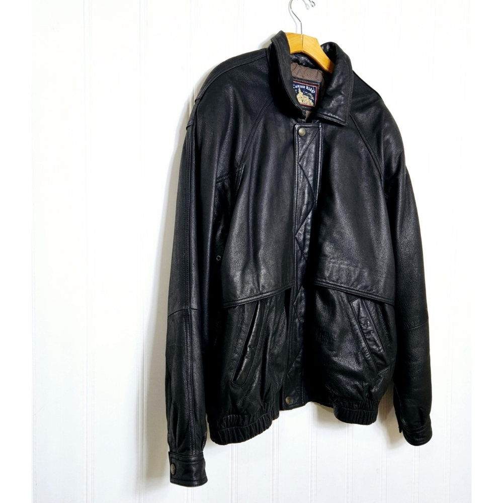 Vintage Canyon Ridge Jacket XLT Genuine Leather Quilted Bomber Biker Moto Black